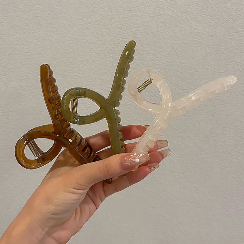 Women Elegant Translucent Cross Rectangle Geometric Hair Claws Lady Sweet Hair Holder Toothed Hair Clip Fashion Hair Accessories