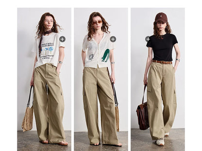 TOYOUTH Women's High Waist Wide Leg Banana Pants 2026 Summer New Multi Pocket Casual Trousers, Breathable Linen Blend