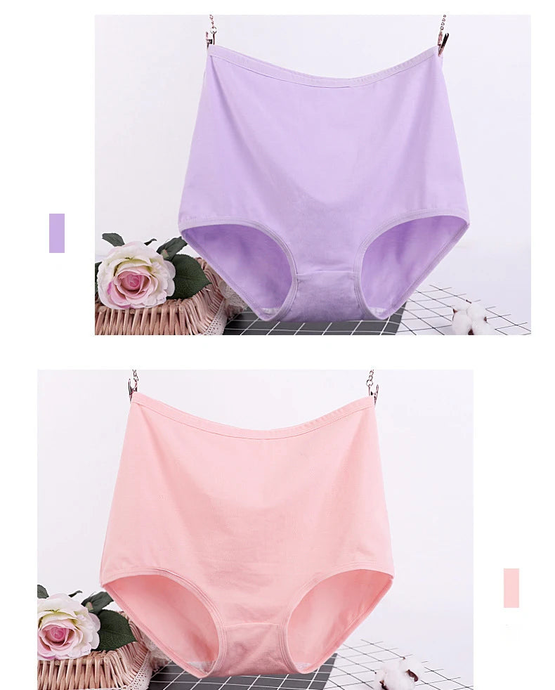 3pcs Cotton Women Panties Lady Plus Size Underwear Large Size High Waist Briefs Breathable Solid Color Female Lingerie