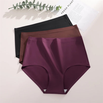 5Pcs High Waist Seamless Women's Panties Sexy Ice Silk Breathable Stretchy Intimates Plus Size Solid Color Sport Lingerie XS-XXL