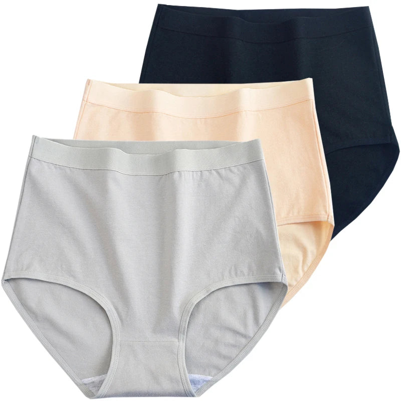 3pcs Cotton Women Panties Lady Plus Size Underwear Large Size High Waist Briefs Breathable Solid Color Female Lingerie