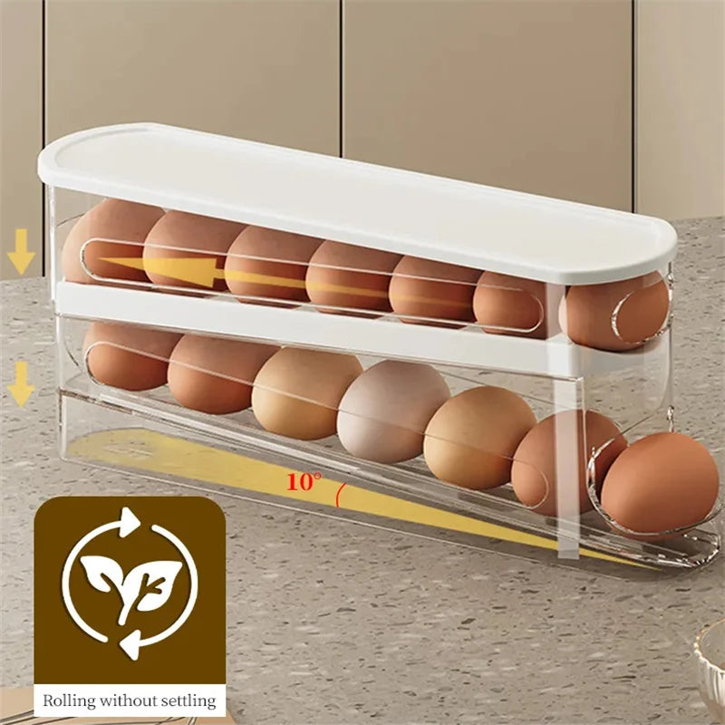 Egg Storage Box - Automatic Rolling Egg Holder Rack for Refrigerator