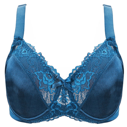 Sheroine Plus Size Floral Lace Underwire Bra, Minimizer Full Coverage Non Padded Cup for Everyday Support & Comfortable Wear