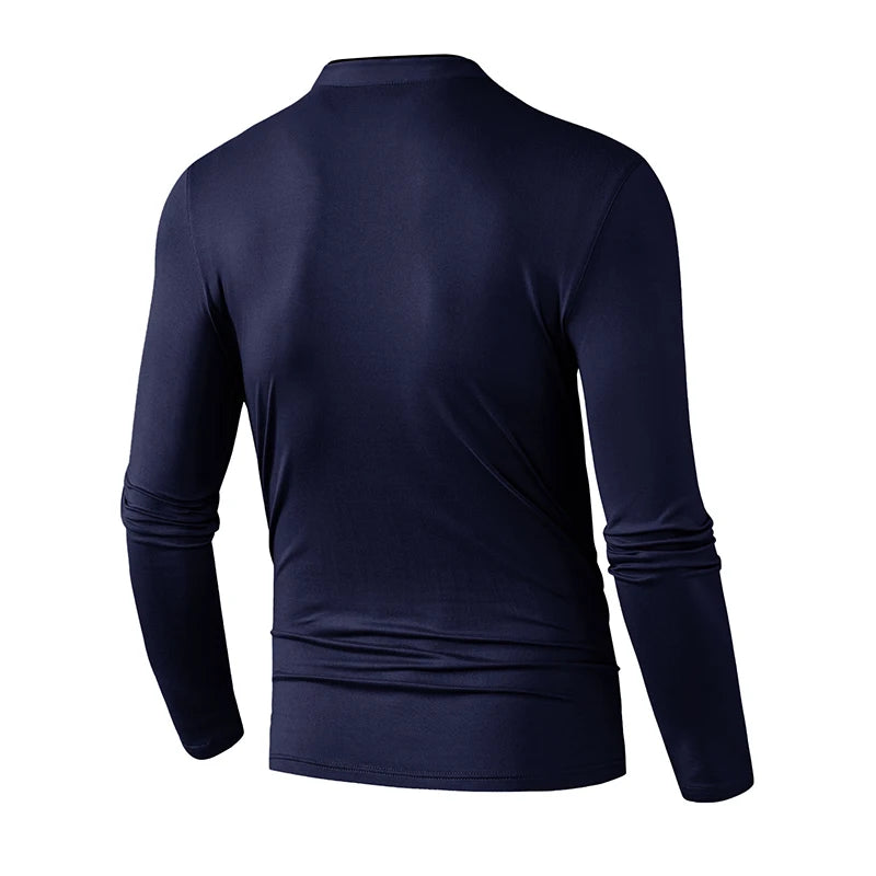 Fashion Men's Stand Collar Half Zip Long Sleeve Shirt Comfortable Casual Top Versatile Daily Wear Slim Fit Pullove
