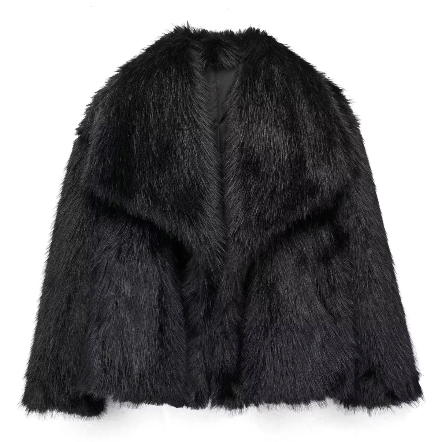 Faux Fur Coat Women’s Winter Jacket – Warm Fluffy Loose Lapel Outerwear