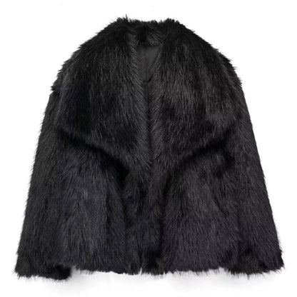 Faux Fur Coat Women’s Winter Jacket – Warm Fluffy Loose Lapel Outerwear