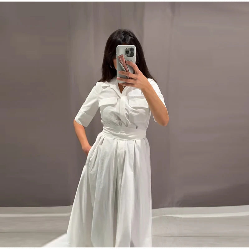 Women Summer Dress - Casual Striped Long Half Sleeve Slim Waist Mid-Calf Robe