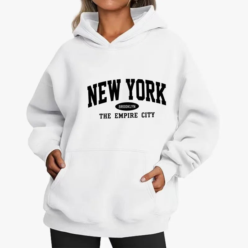Women NEW YORK Brooklyn Letter Print Hoodie Oversized Loose Hooded Sweatshirt The Empire City Casual Streetwear Men Pullover Top