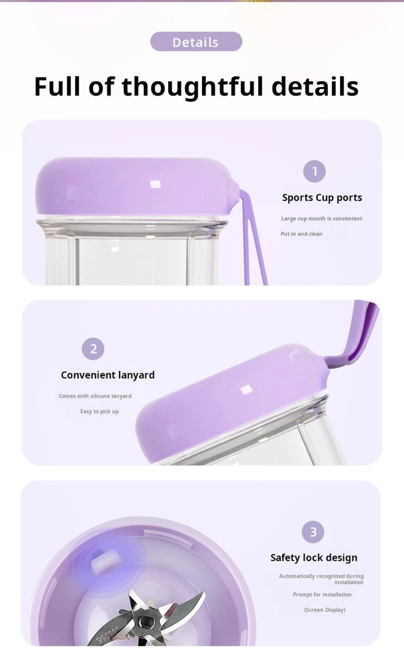 Xiaomi Portable USB Blender - Cordless Mini Juicer for Smoothies  Protein Shakes