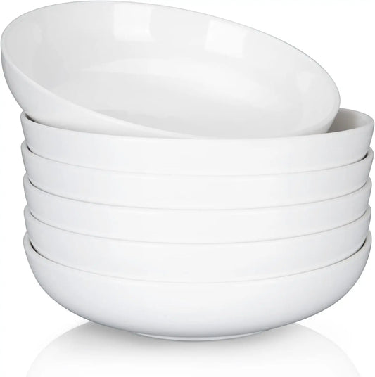 Porcelain Pasta Bowls Set - 22 Ounce Ceramic Serving Bowls 6 Pack Dishwasher Safe