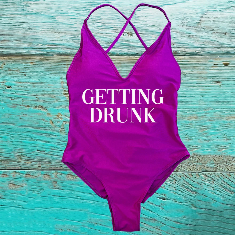 GETTING MARRIED Padded Bride  One Piece Swimsuit GETTING DRUNK Women Swimwear Bathing Suit Swimming Suit Summer SQUAD Beachwear