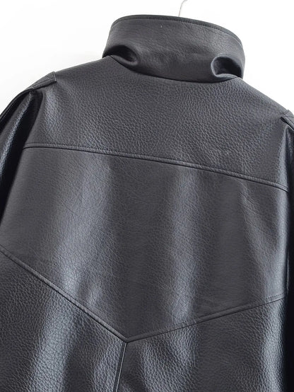 Women Autumn Jackets – Black Zipper Jacket With Asymmetric Button & Turtleneck Collar