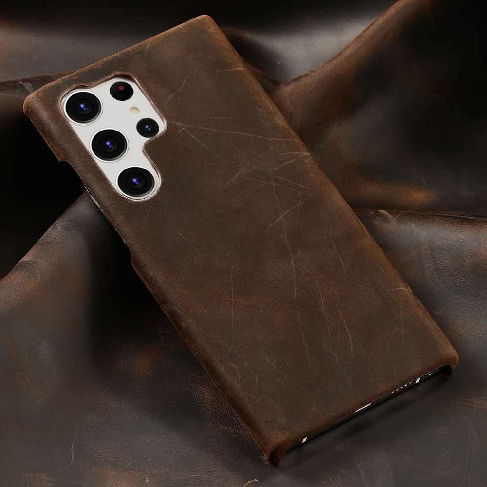 Leather Phone Case – LANGSIDI Genuine Pull-Up Retro Cover for Samsung Galaxy S25 Ultra
