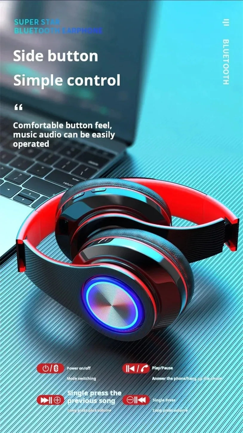 Surround Sound Stereo Wireless Earphone Head-Mounted Gaming Headphones Blutooth with Micro Phone Colourful PC Laptop Headset