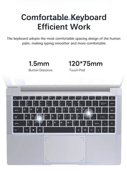 Ultra Slim Laptop 14 Inch Notebook Windows 11 Intel Atom 12GB RAM SSD Storage