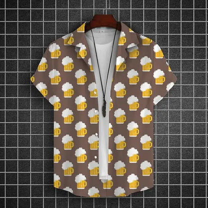 Hawaiian Shirt For Men 3d Beer Printed Short Sleeve Shirts Party Tees Summer Casual Tops Loose Oversized Clothing