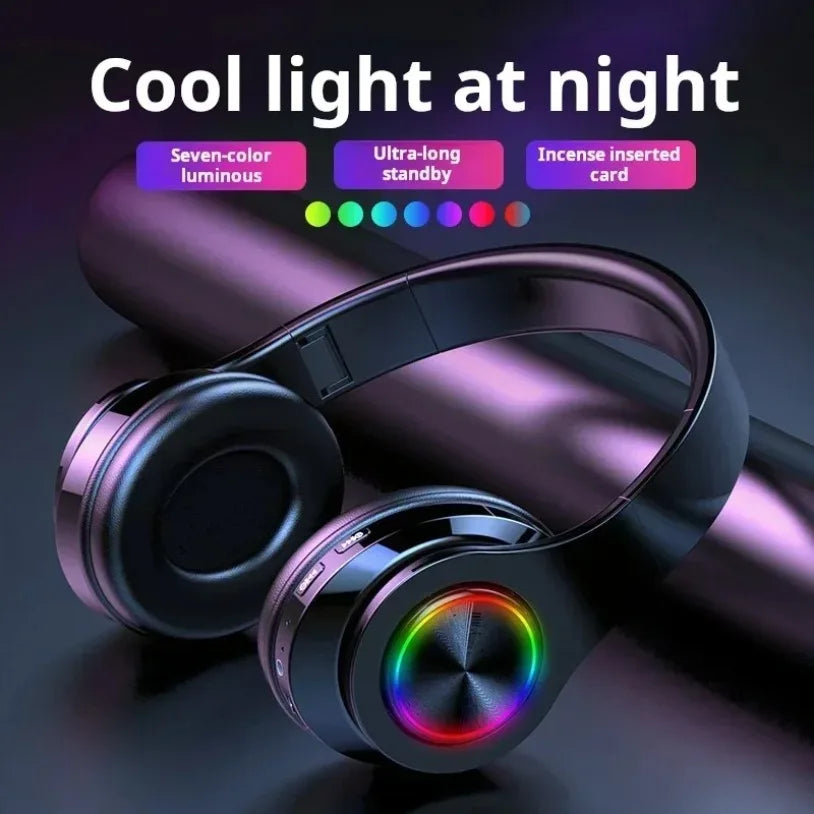 Surround Sound Stereo Wireless Earphone Head-Mounted Gaming Headphones Blutooth with Micro Phone Colourful PC Laptop Headset