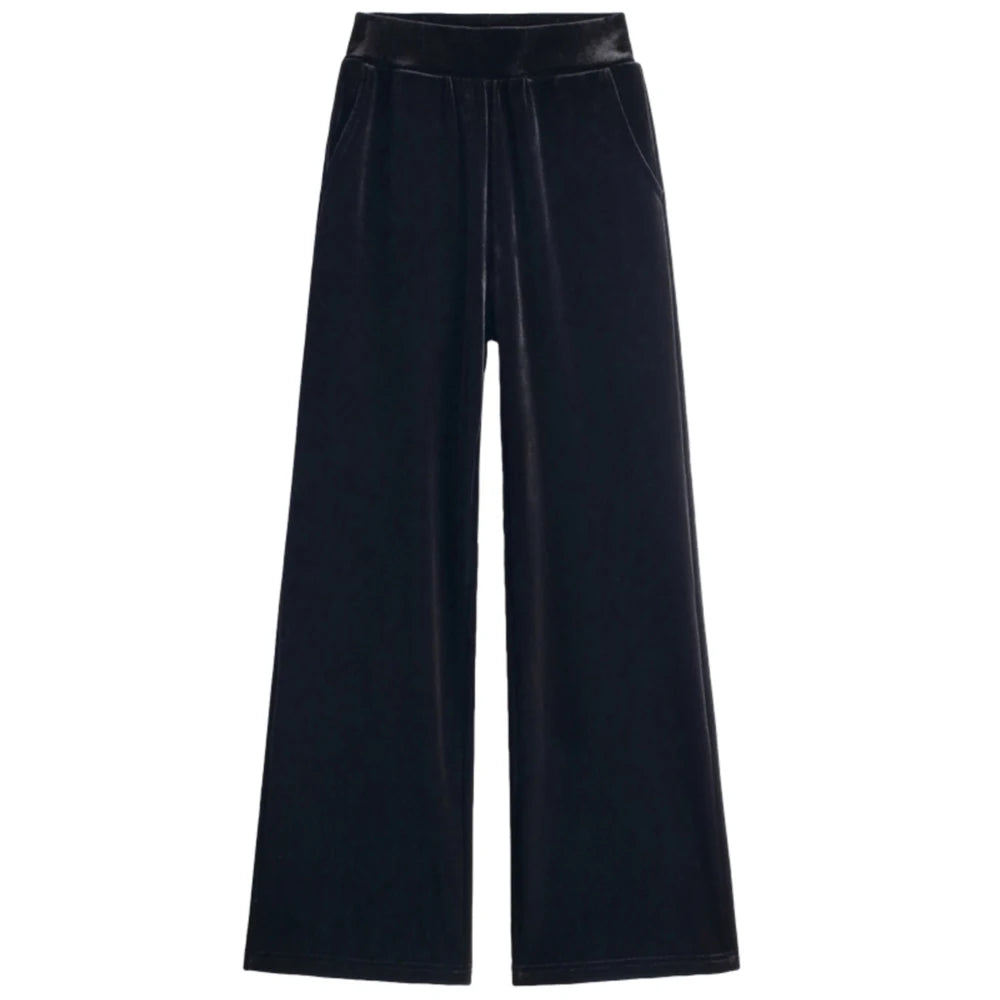 Korean style blue velvet wide leg pants for women in spring and autumn, high-end fashion, loose fit, plus size casual pants