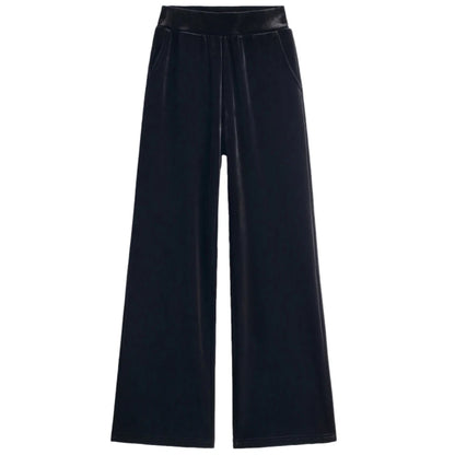 Korean style blue velvet wide leg pants for women in spring and autumn, high-end fashion, loose fit, plus size casual pants