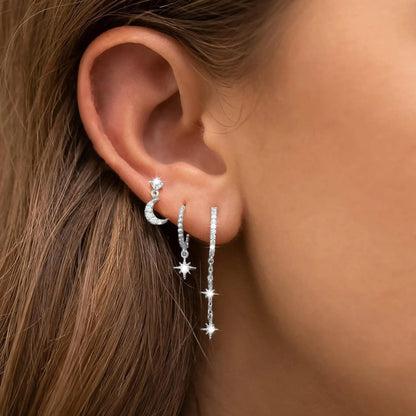 Square Zirconia Hoop Earrings Set – 3 Pairs, Stainless Steel