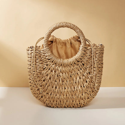 Straw Rattan Handbag – Large Capacity Half Moon Purse | Hollow Out Shoulder Bag