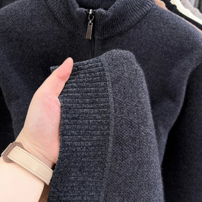 Luxury Quality Men Long-Sleeved Knitwear Mock Neck Half-Zip Thicken Horse Embroidery Spring New Pullover Fashion Casual MensWear