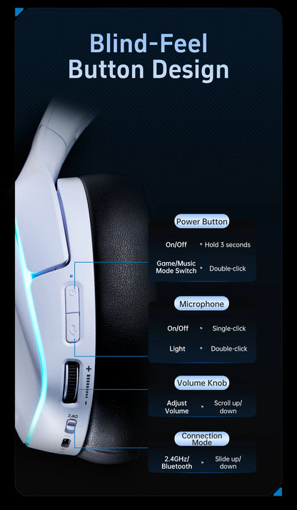ATK M1 Game Headset Three Mode Wireless Headworn PS5  PC Gaming Headset Microphone Virtual 7.1 Surround Noise Reduction Headset