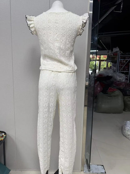 European and American style sexy hollow spring and summer new high-end lace texture women's pajama set
