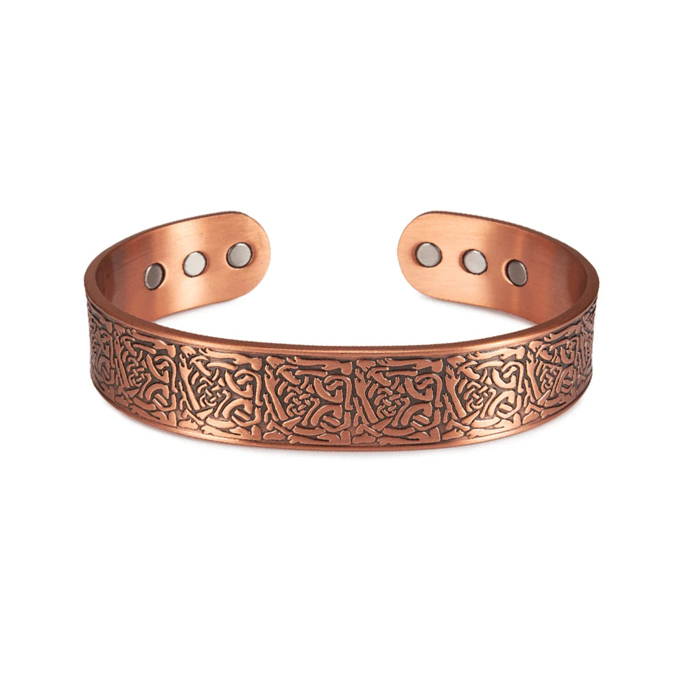 Vinterly Pure Copper Bracelets Vintage Viking Yggdrasil 15mm Adjustable Cuff Bangles Health Energy High Magnet Jewelry Resizable