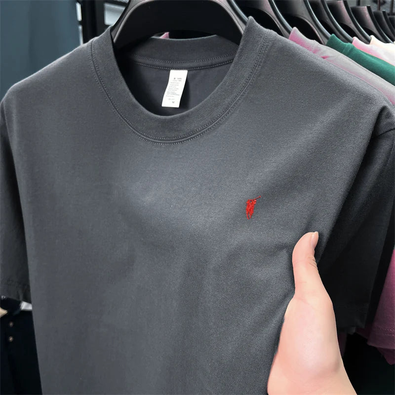 Xiaoma Embroidery Casual Pure Cotton Short Sleeved T-shirt for Young Men, Round Neck Solid Color T-shirt for Men