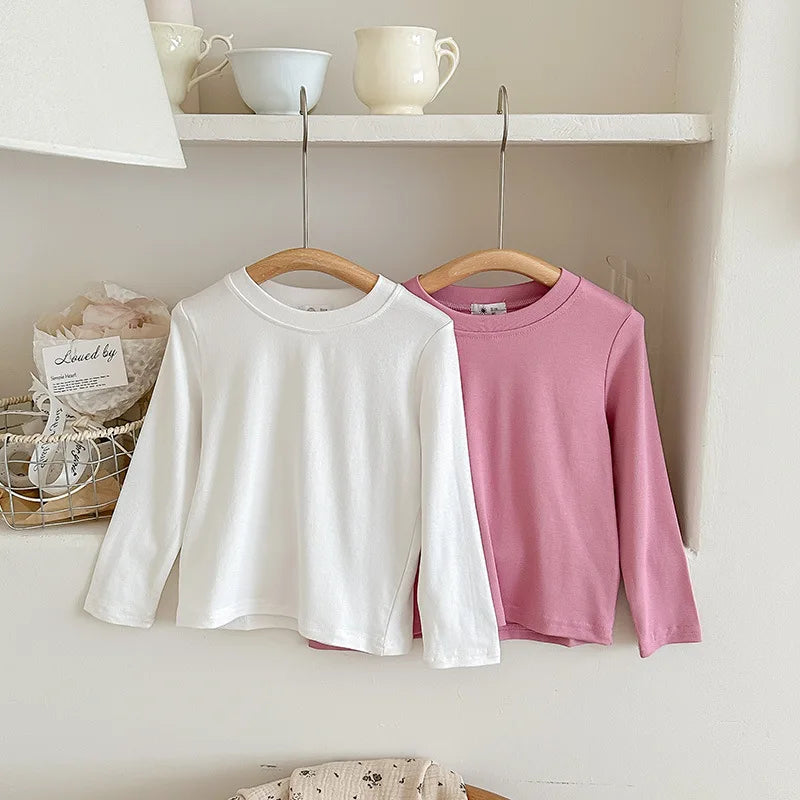 9 Colors Children's T-shirt Cotton Long Sleeve Solid Color Base Coat Leisure Wear Boys Girls Tops Kids Clothes
