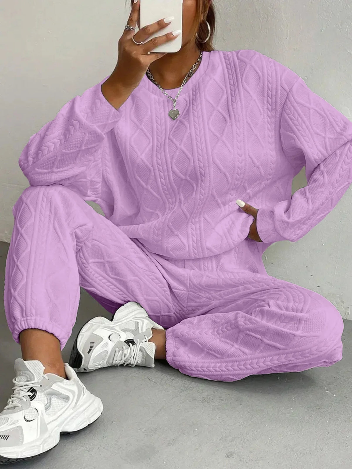 Women's 2 Piece Cable Knit Textured Sweatsuit Lounge Sets Fall Fashion 2026 for Women