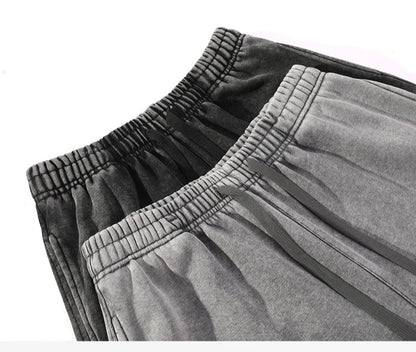 350g Water-Washed Distressed Loose Fit Casual Sweatpants with Ankle Ties - Retro American Style for Autumn/Spring