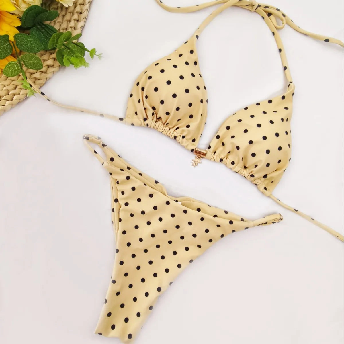 Polka Dot Bikini - Women's Sexy Strap Split Bikini Set | Wire Free Swimwear
