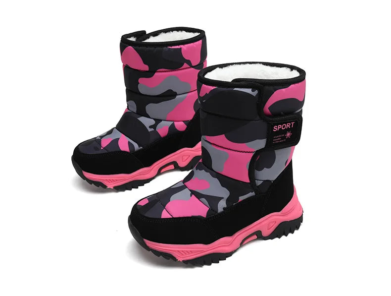 Children Winter Boots - Waterproof Kids Snow Boots With Plush Lining & Rubber Sole