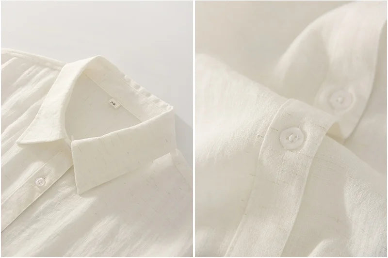 Summer Blue Linen Shirts For Women Oversized Long Sleeve Tops Green Shirt Woman Work Basic Linen Tops Women White Shirts Ladies