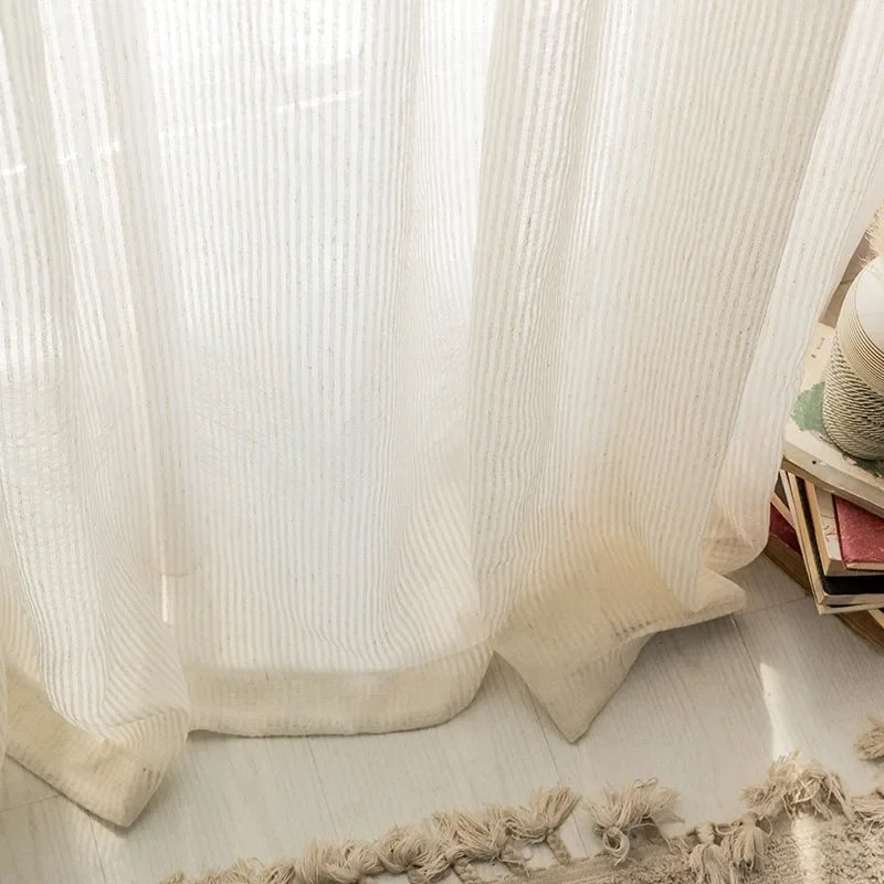 Beige Curtain Semi Light Blocking | Thin Soft Screens Pleated Window Curtain
