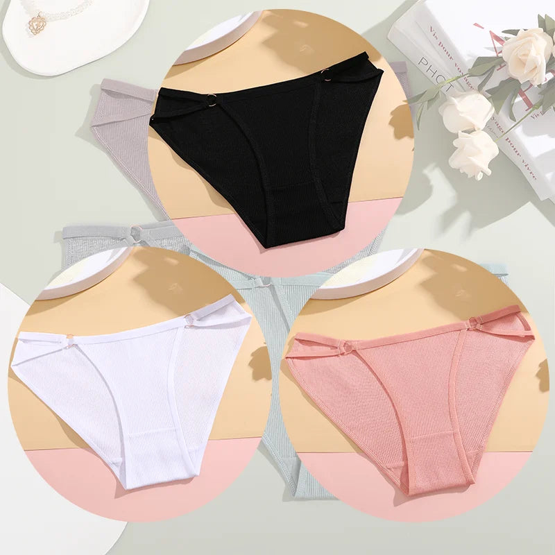 Women's Cotton Panties - 3PCS Breathable Cotton Briefs | Comfortable Striped Underwear