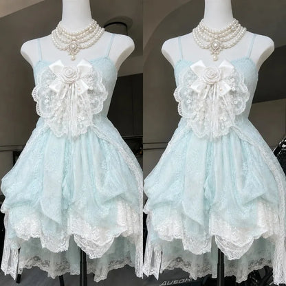 Gothic Retro Sweet Bud Mini Dress Women Harajuku Y2k Strap Dress Y2K Aesthetic Club Party Fashion Outfits