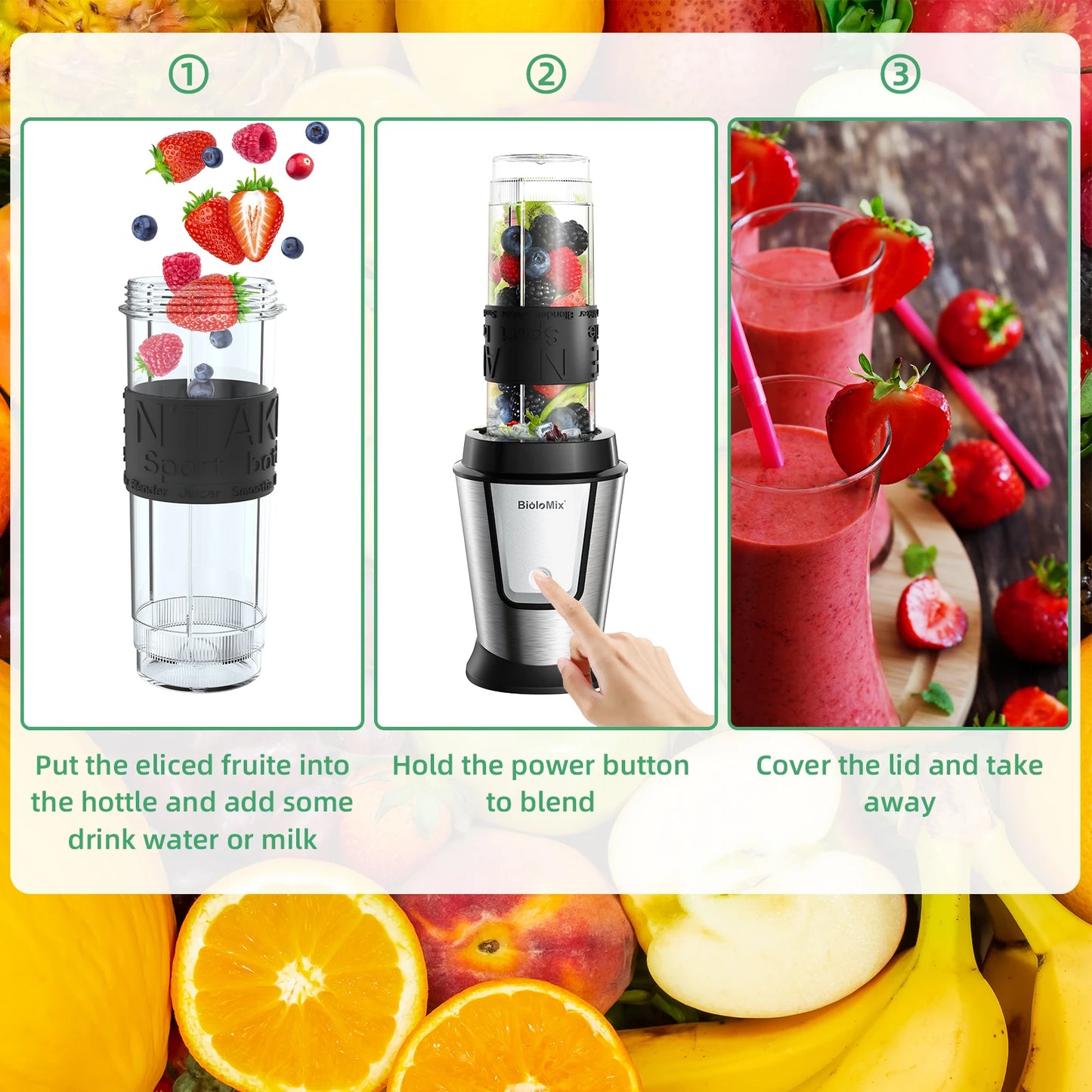 3-in-1 Food Processor - 700W Portable Juicer Blender  Chopper