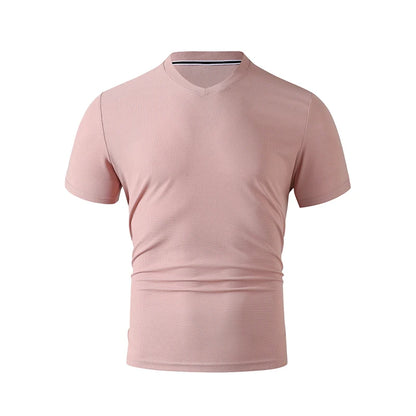 Men's V-Neck T-Shirt - Casual Summer Breathable Short Sleeve Tee, Lightweight Top