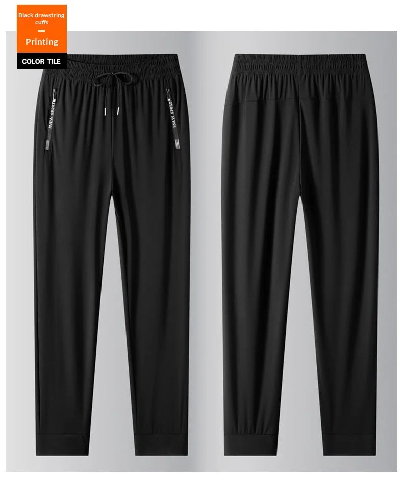 Men's Ice Silk Casual Pants Summer Quick Dry Lightweight Joggers with Zipper Pockets Elastic Waist Sports Trousers for Running F