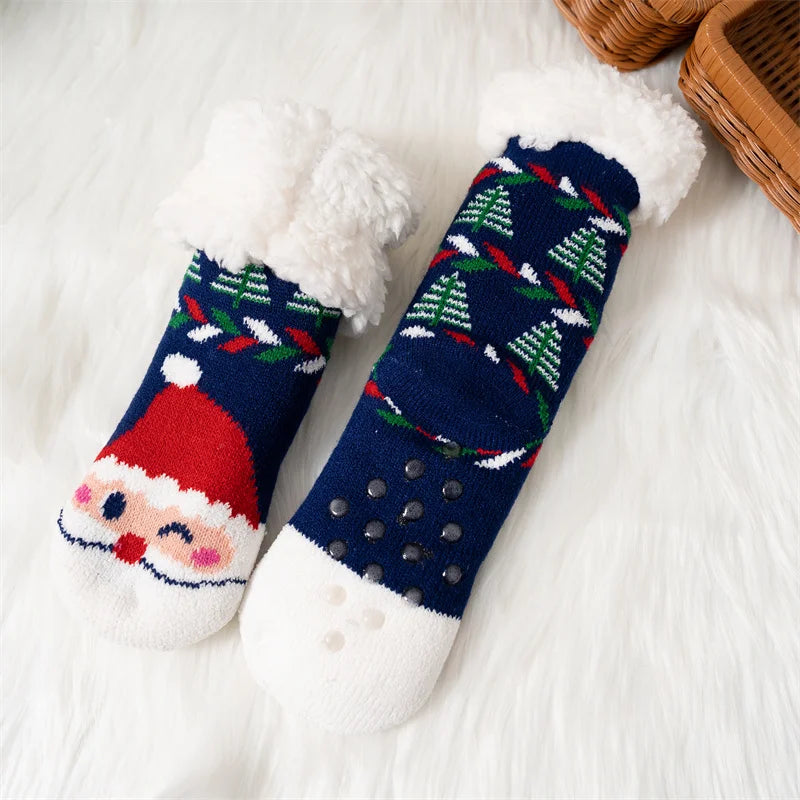 New Winter Kids Cartoon Christmas Socks Boys Girls Thicken Cotton Warm Floor Children Sock Non-Slip Thermal Cute Family Socks