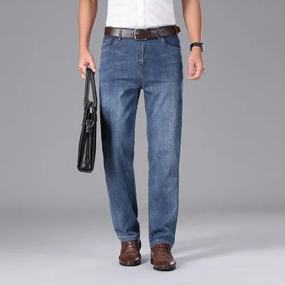 2026 Summer Brand Clothing Men's Straight Loose Lightweight Jeans Classic Badge Business Casual Thin Cotton Stretch Pants