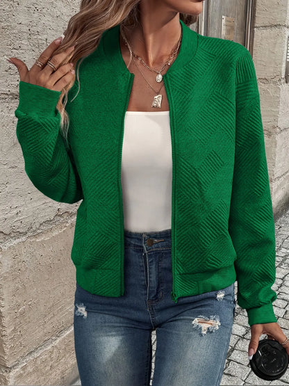 Women's Casual Zipper Jacket - Polyester Spandex Knit Fabric Spring Autumn Coat