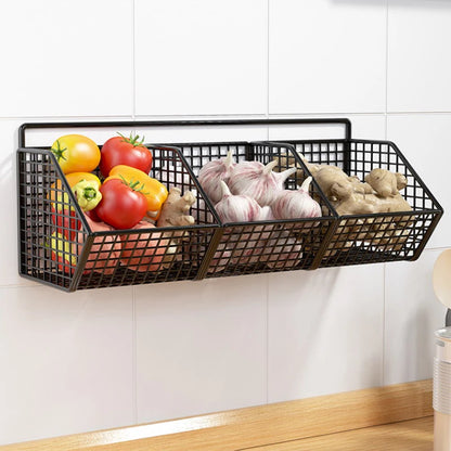 Wall Mounted Storage Rack - Multi Compartment Kitchen Shelf for Onion, Ginger & Garlic Organizer