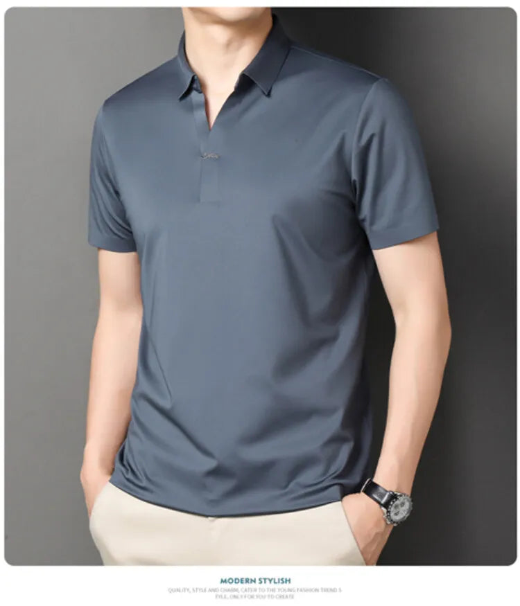 Men's Polo Shirt - Elastic Stretch, Business Casual Short Sleeve Polo for Office Wear