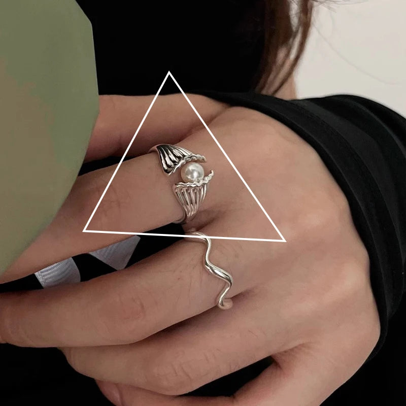 Sterling Silver Rings Adjustable Vintage Hip Hop Couples Silver Bands | Hollow Line Design