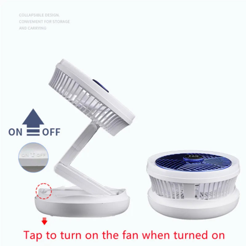USB Charging Foldable Table Fan Wall Mounted Hanging Ceiling Fan with LED Light 4 Speed Adjustable For Home Room Air Cooler Fan