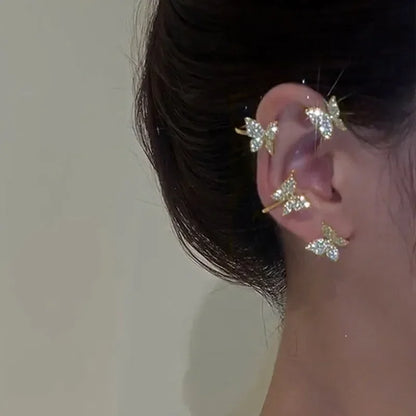 Silver Plated Metal Butterfly Ear Clips Without Piercing for Women Sparkling Zircon Ear Cuff Clip Earrings Wedding Jewelry